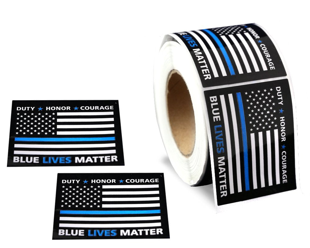 Police Support Stickers - Roll Of 250 Blue Lives Matter Flag Stickers (1 Roll - 250 Stickers)