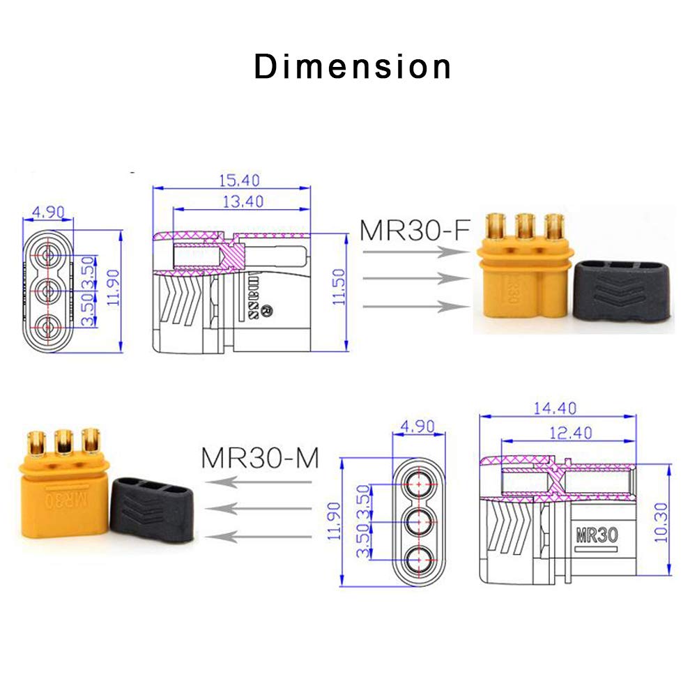 SoloGood 10 Pairs Amass MR30 Male Female Connector Plug for RC Multicopter Airplane