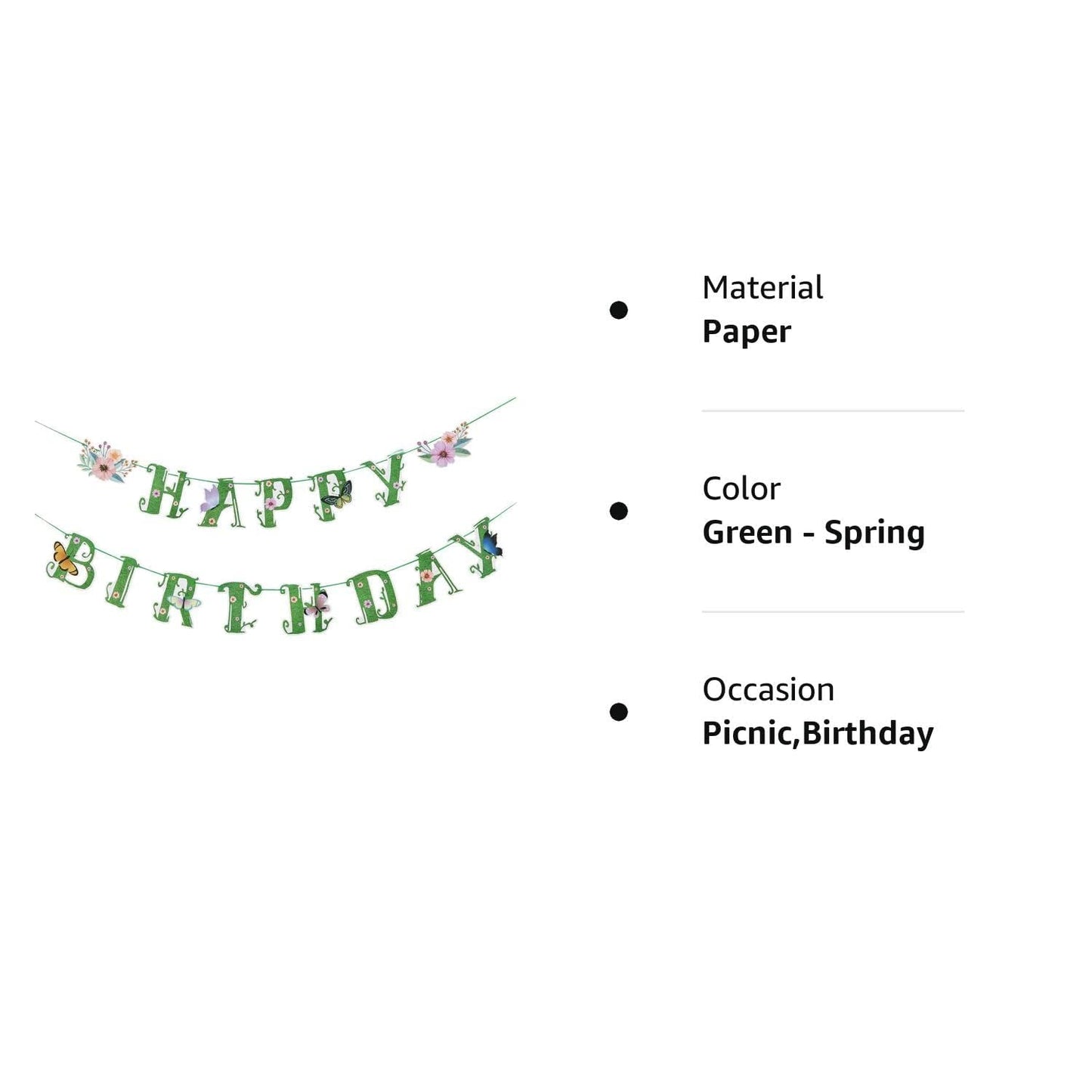 Sunbeauty Spring Happy Birthday Banner Green Spring Butterfly Flowers Banner Summer Spring Butterfly Birthday Party Decorations
