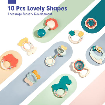 Hahaland Baby Toys 0-6 Months - Baby Rattles Teething Toys For Babies 0-6 Months, Infant Baby Toys 6-12 Months, Teething Toy 3-6 Months, Montessori Baby Gifts Easter Basket Stuffers Toys Ages 0-2