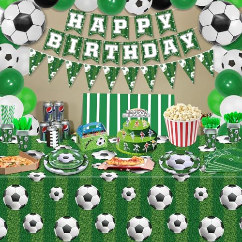 211 Pack Soccer Party Supplies Soccer Party Decorations Boys Sports Theme Birthday Decor Soccer Theme Tableware Set - Soccer Pla