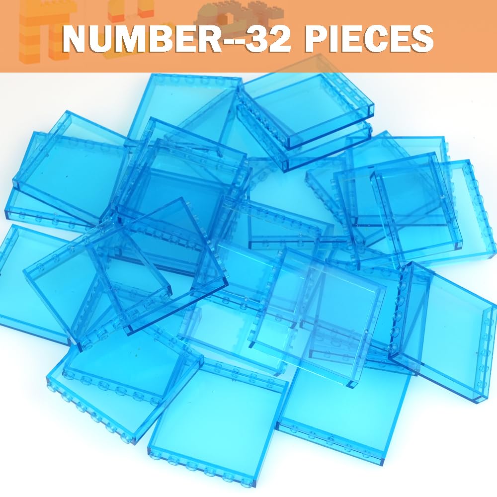 MALEKO Transparent Clear Window House Building Bricks, Classic Flat Plates Pieces and Parts Block Compatible with Major Brands (
