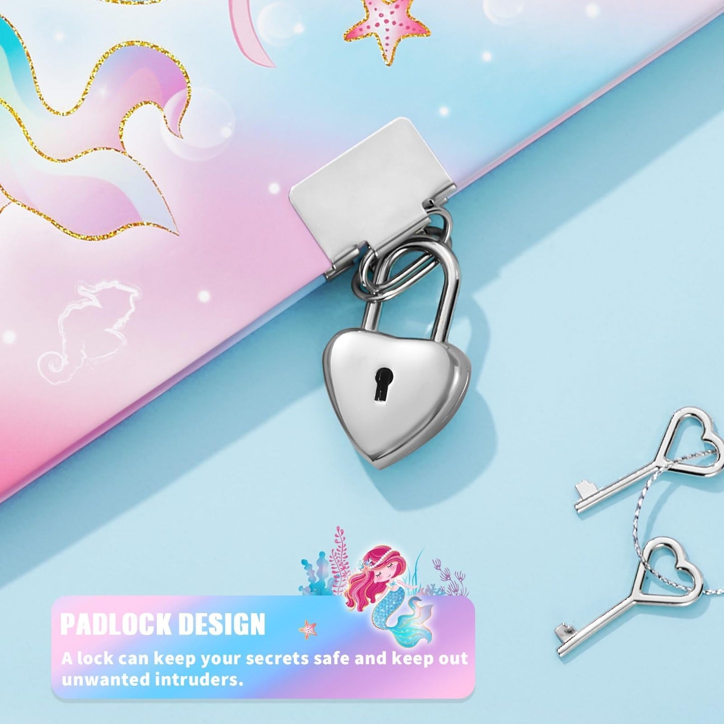 Wernnsai Kids Diary For Girls Mermaid Journal - Kids Gold Foil Journal Girls Mermaid Diary, School Private Diary A5 Lined Memos Writing Drawing Notepad With Lock And Keys, Notebook Birthday Christmas Gift