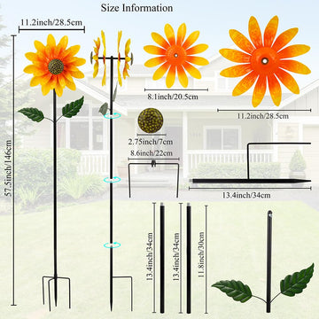 Viveta Sunflower Outdoor Wind Spinner, 4 Layers Metal Wind Spinners, Decorative Pinwheels For Yard Patio Lawn Garden