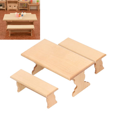 Dollhouse Wooden Table, 1:12 Doll House Mini Log Color Furniture Model Restaurant Long Table Bench(Wood Color)