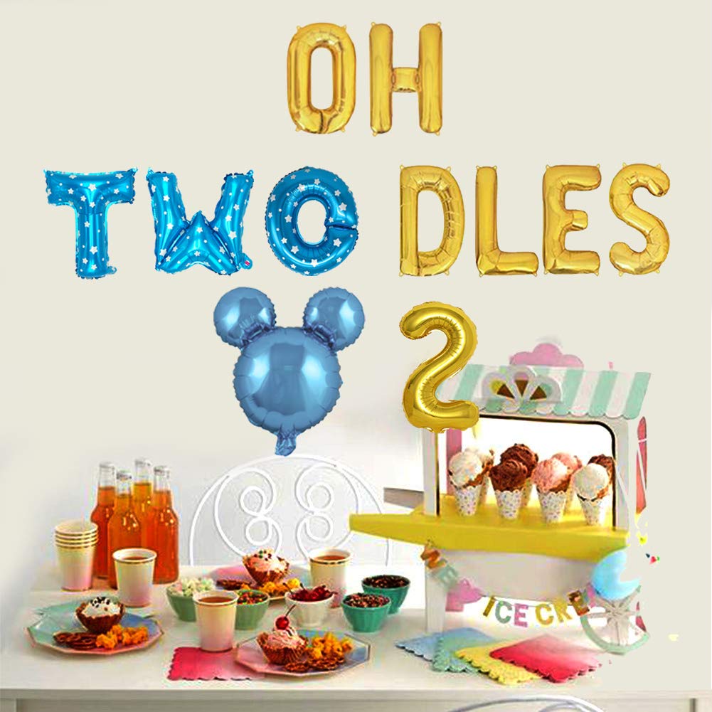 Oh Twodles Birthday Balloons, Blue Oh Twodles Balloon Birthday Banner Mickey Mouse Party Supplies Number 2 Balloon For 2Nd Secon
