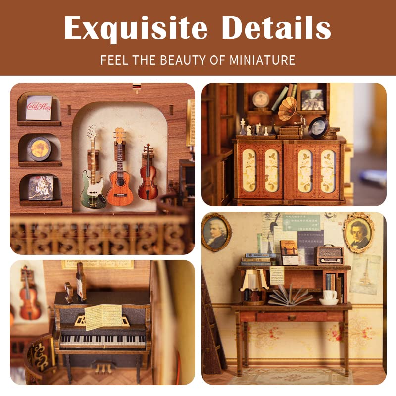 Fsolis Book Nook Kit, Diy Miniature House Kit Wooden Puzzle Booknook For Adult Decorative Bookend Bookshelf Alley Bookcase Decor Gifts For Women Teens Puzzle Lovers(The Secret Rythm)