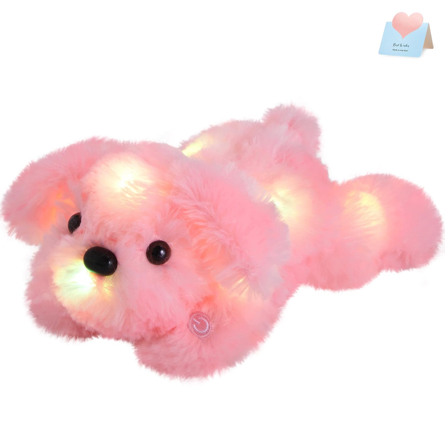 Wewill 10'' Light Up Pink Puppy Dog Led Stuffed Animal With Colorful Night Light Glow Soft Plush Toy Gifts For Kids On Christmas Birthday