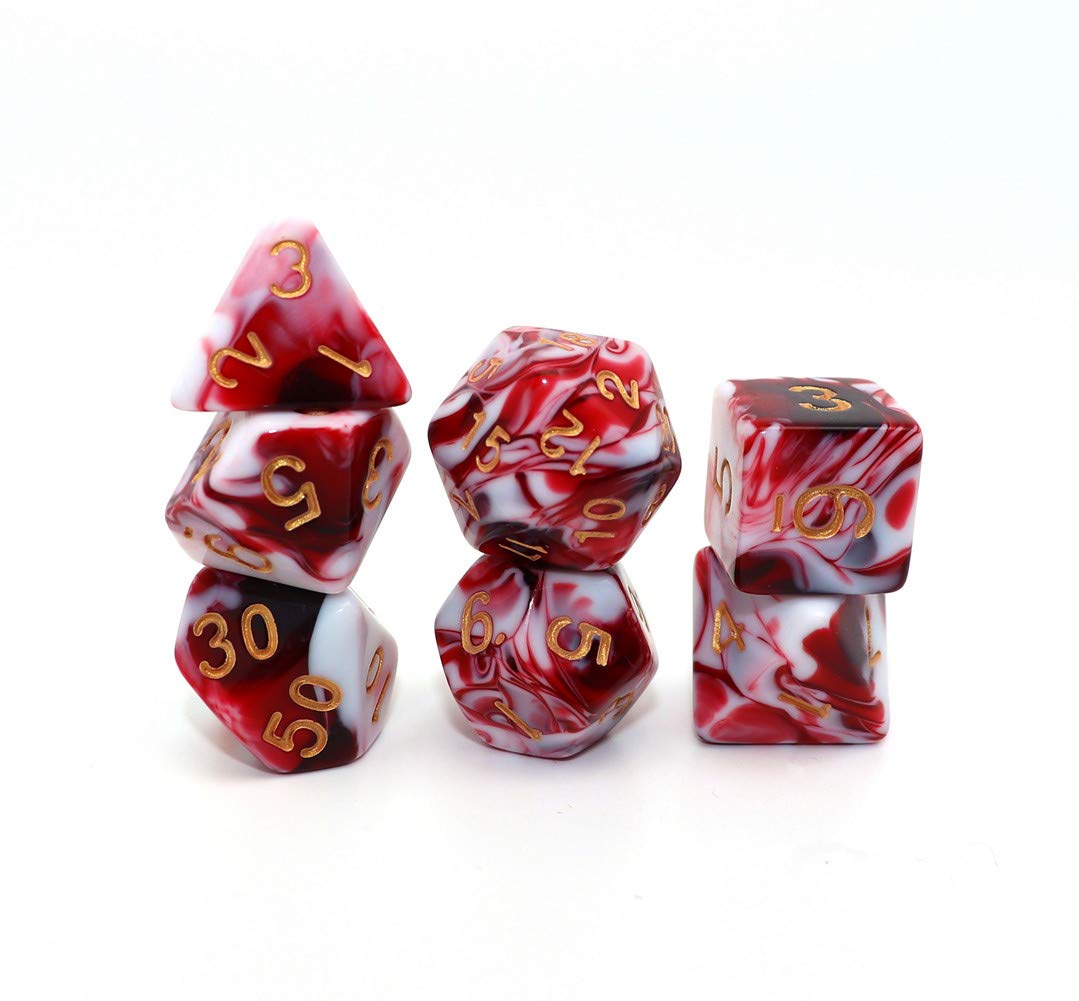CREEBUY DND Dice Set Red Mix White Dice for Dungeon and Dragons D&D MTG 7-Die RPG Polyhedral Dice