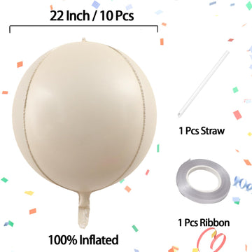 Kalor 22 Inch White Sand Ball Foil Balloons,10 Pcs Beige Large 4D Giant Round Foil Balloon For Birthday Party Baby Shower Gender Reveal Supplies