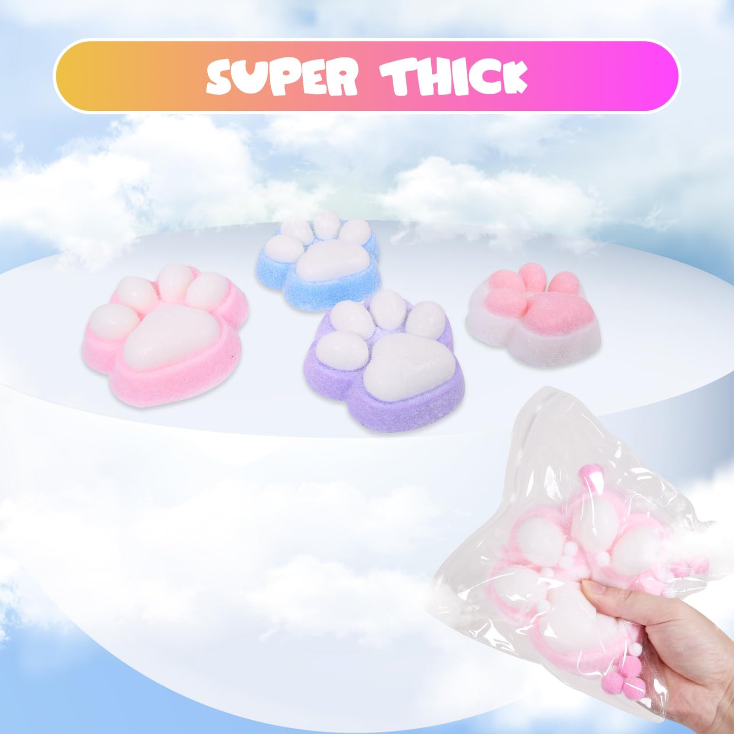 2Pcs Big Squishy Cat Paw Squishy Toy,5 Inches Big Fufu Cat Squeeze Paw,Cute Soft Squeeze Fidget Toys Squeeze Toys For Stress Rel