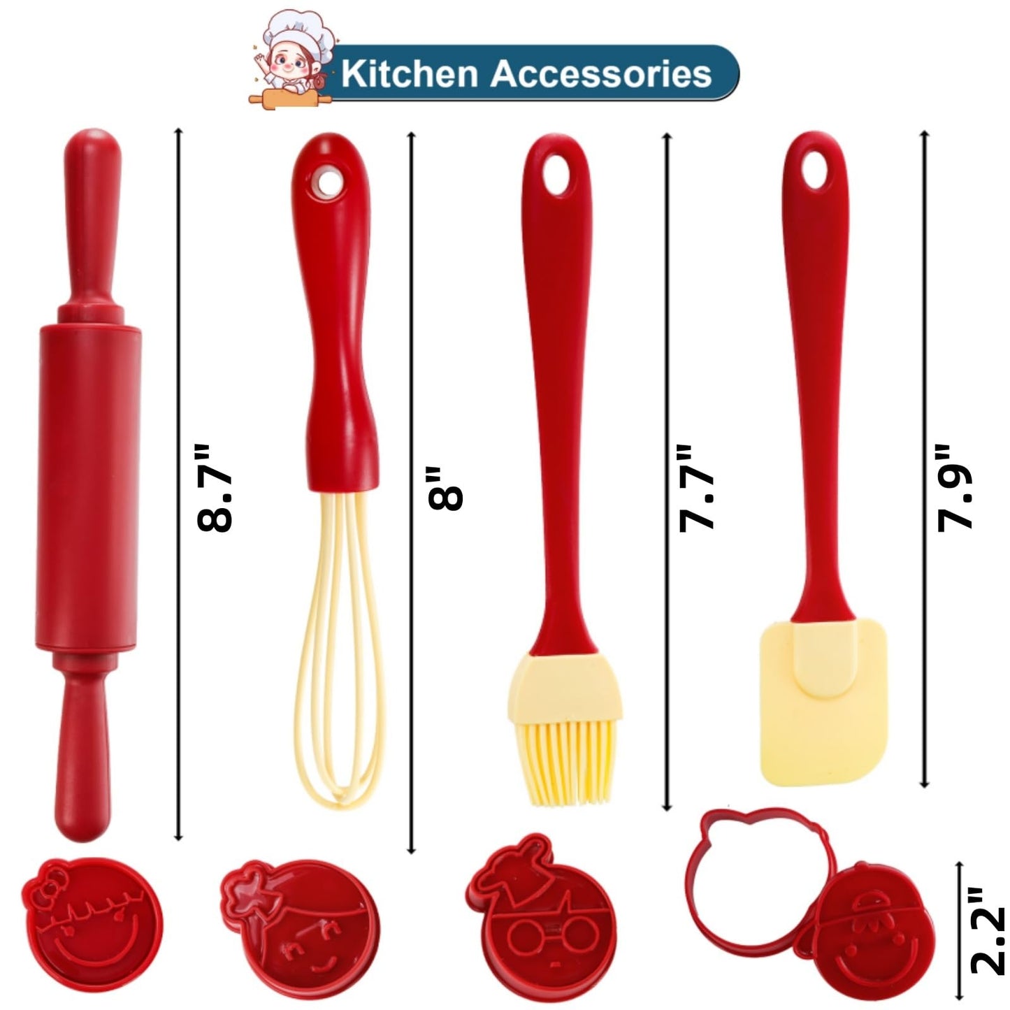 Noamus 11 Pcs Kid Chef Role Play Costume Set, Pretend Chef Outfit With Realistic Accessories, Kitchen Toys Kid Cooking Dress-Up