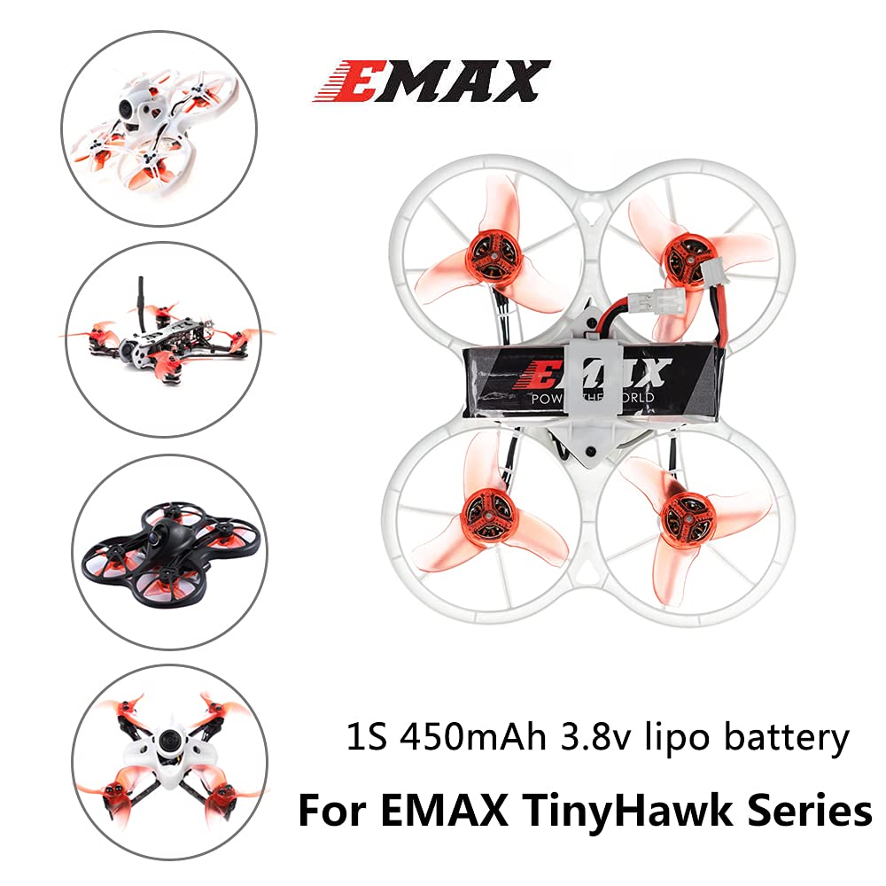 SoloGood 6PCS EMAX 450mAh 1S LiPo Battery 3.8V HV 80C Tinyhawk Whoop HV Batteries PH2.0 for 1S Micro FPV Racing Drone EMAX Quadc