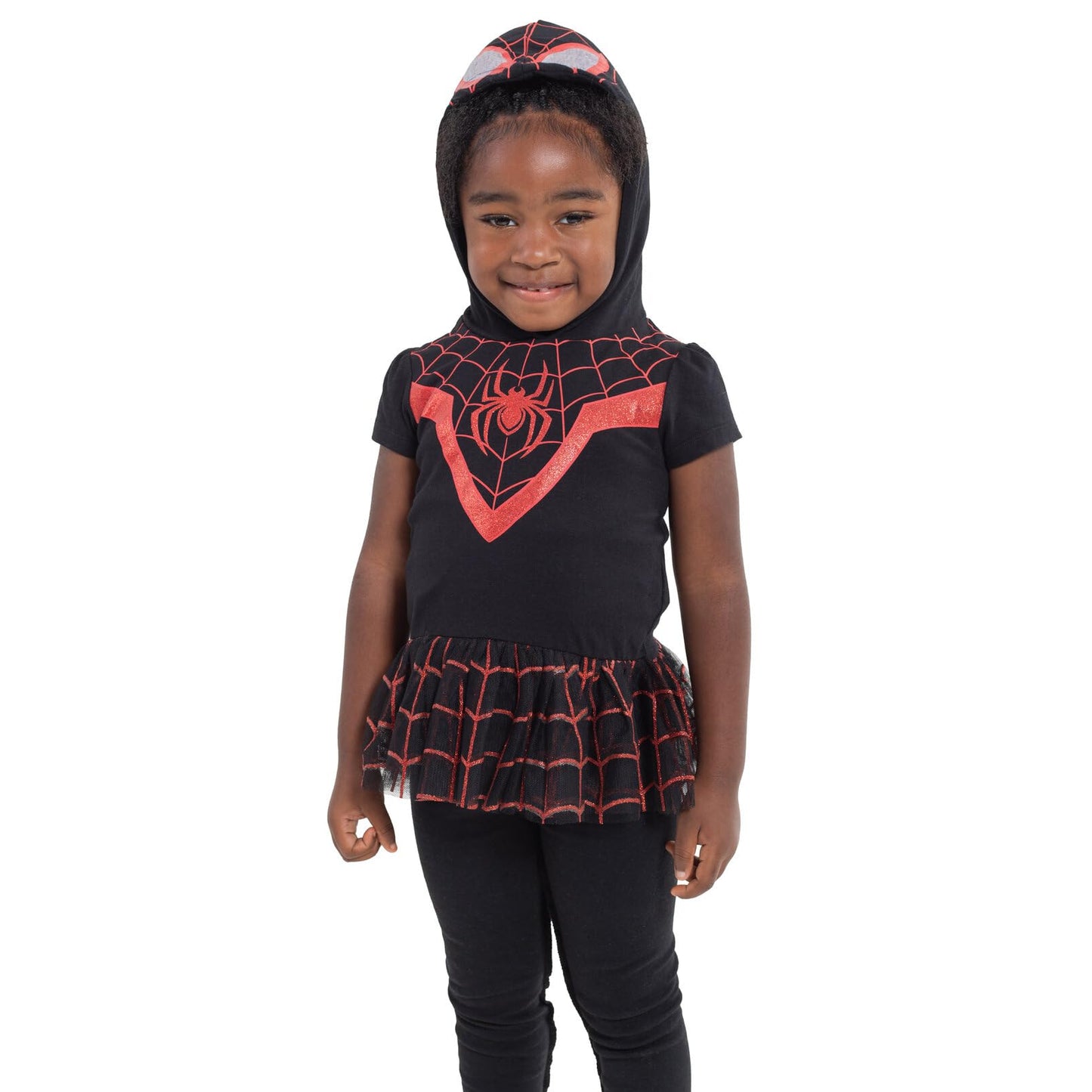 Marvel Spider-Man Miles Morales Little Girls Cosplay Graphic T-Shirt Dress And Leggings Outfit Set Black 7-8