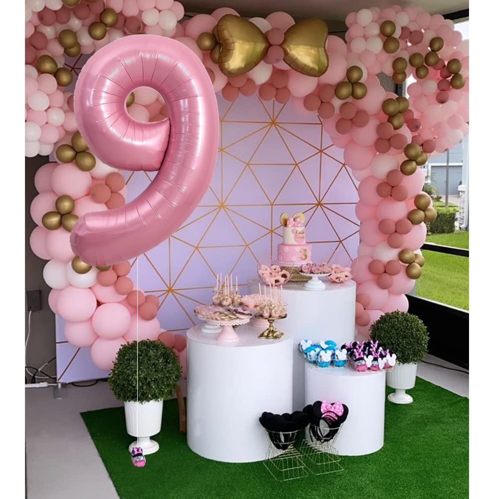 Toniful 40 Inch Light Pink Large Macaron Numbers Balloons 0-9, Number 9 Digit 9 Helium Balloons, Foil Mylar Big Number Pastel Ba