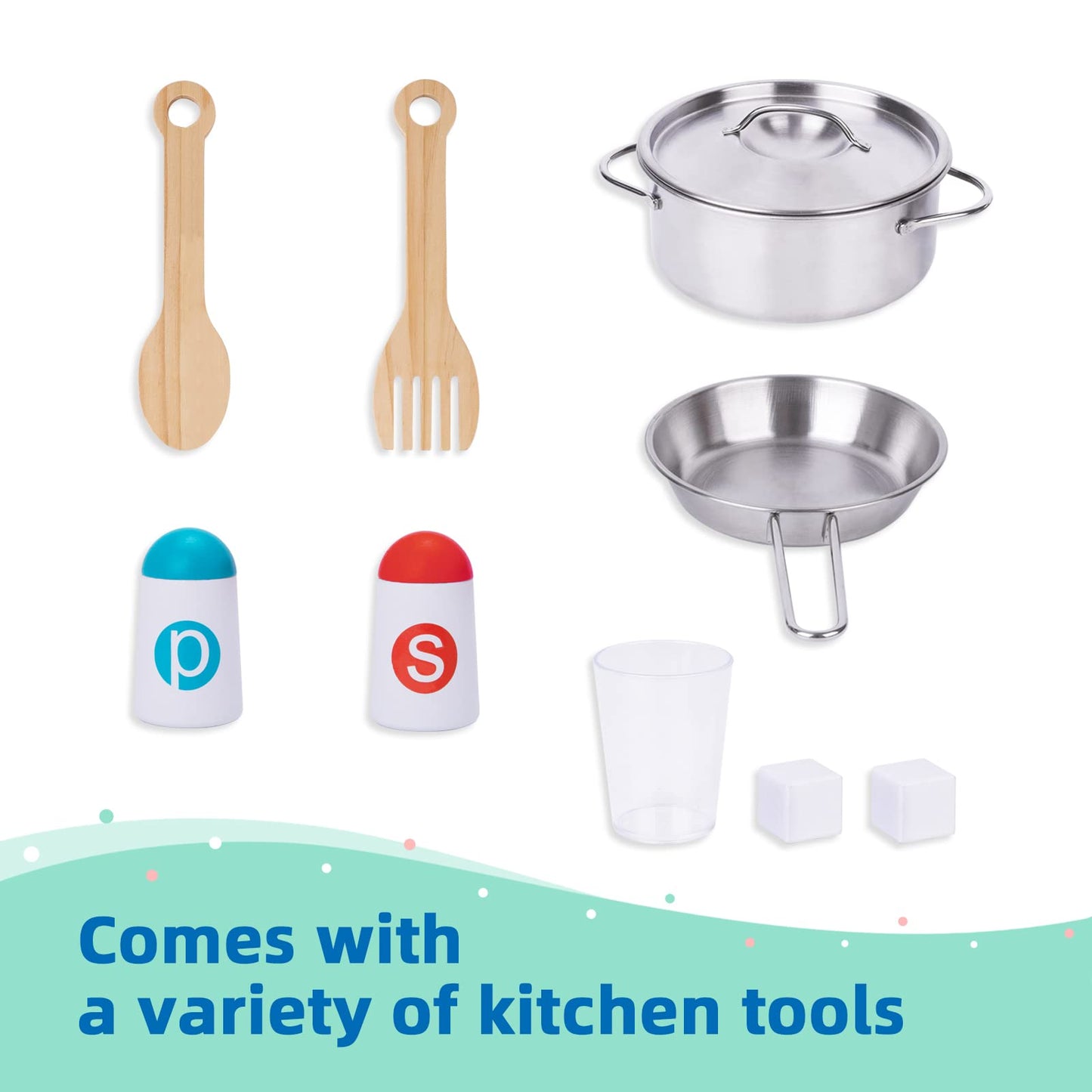 TOOKYLAND Kids Kitchen Playset, Wooden Chef Play Kitchen for Toddler with Sink,Oven,Range Hood,Stove,ice Maker and Microwave, Pr