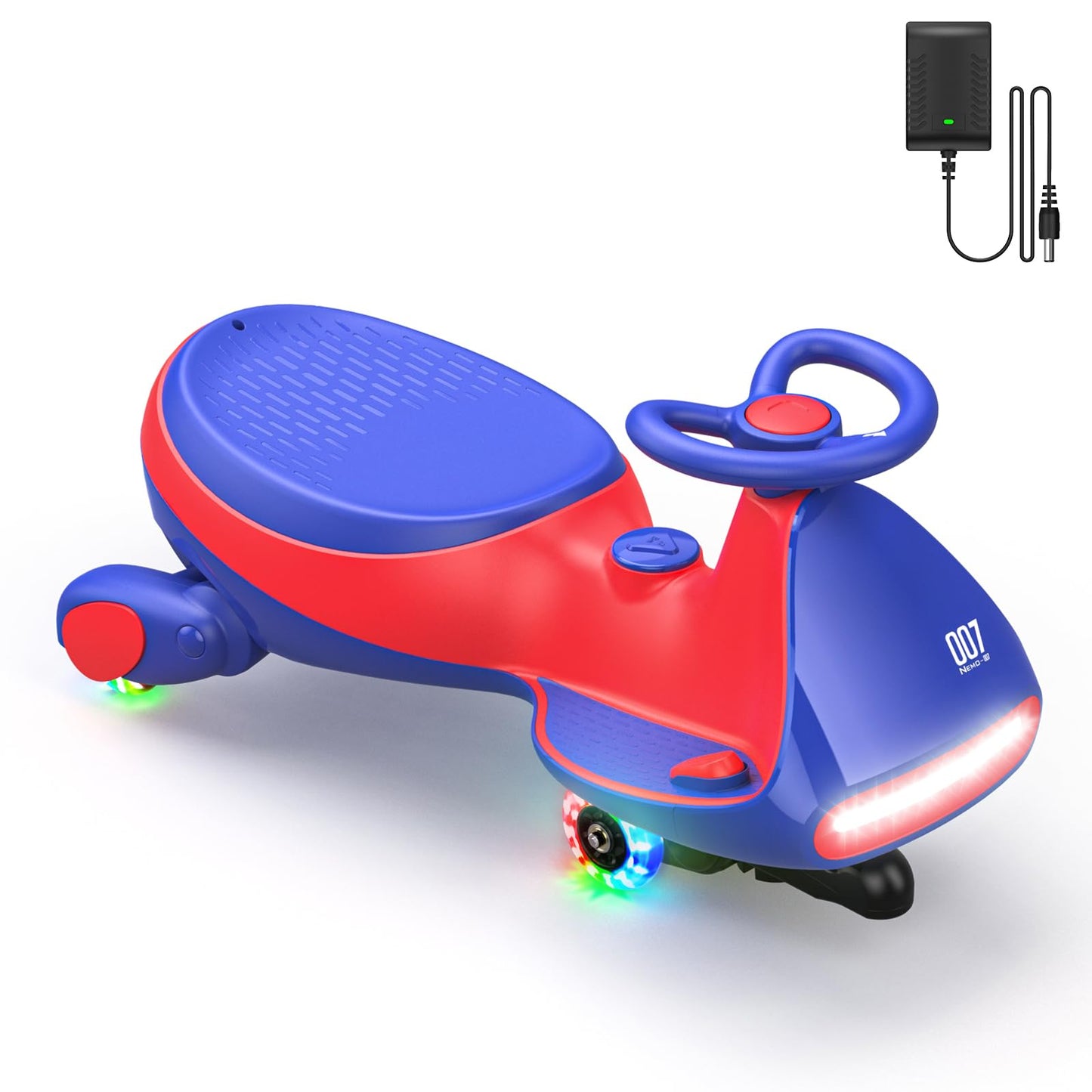 FanttikRide 6V N7 Classic Electric Wiggle Car, Rechargeable, 2-in-1 Swing Car, Bluetooth, Blue, Anti-Rollover, 150 lbs, Ages 3