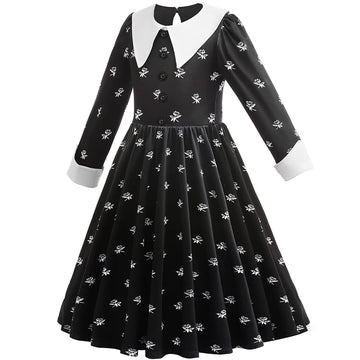 Lzh Kid Black Halloween Costume Dress For Girl, Little Kid Cosplay Princess Halloween Outfit With Wig Bag Earrings Socks