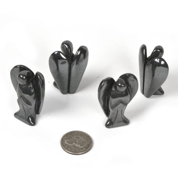 Justinstones Carved Hematite Gemstone Peace Angel Pocket Guardian Angel Healing Statue 2 Inch