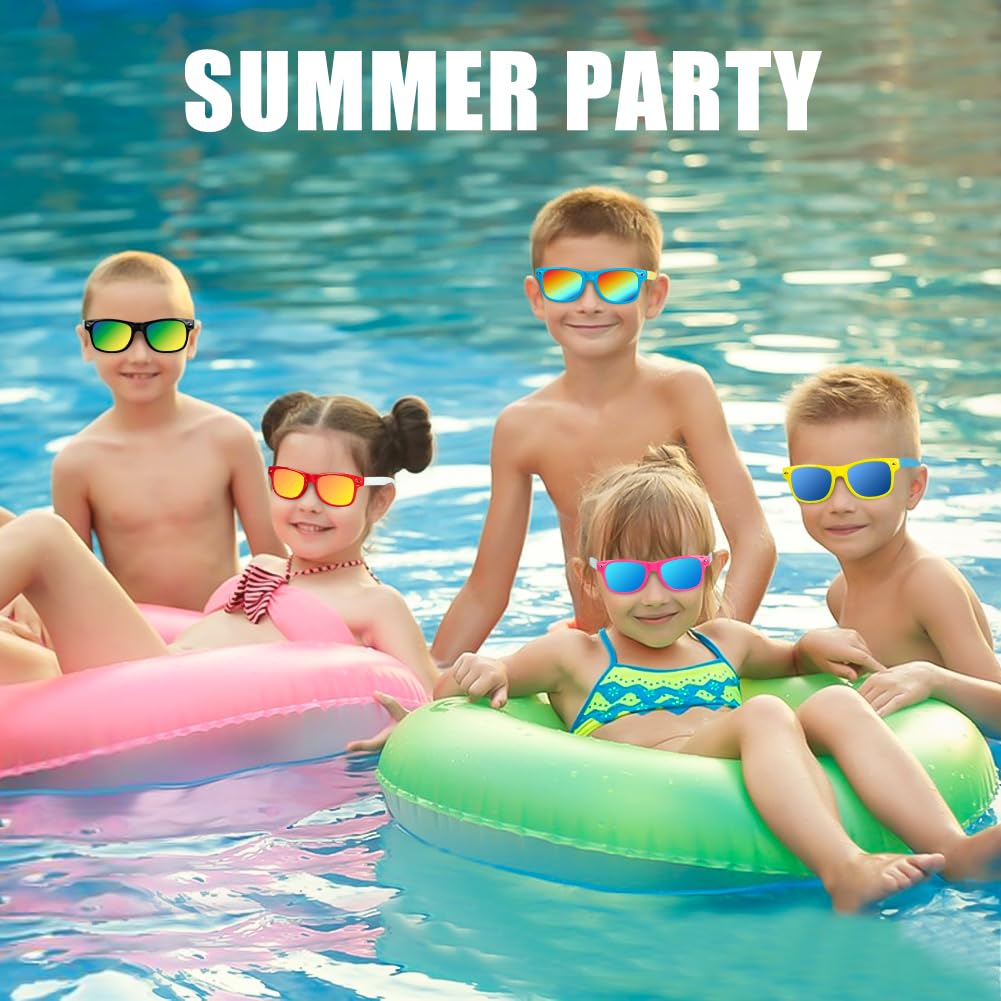 Aggkky Kids Sunglasses Bulk, 16 Pack Kids Sunglasses Party Favors, Neon Kids Sunglasses Bulk For Boys Girls With Uv400 Protectio
