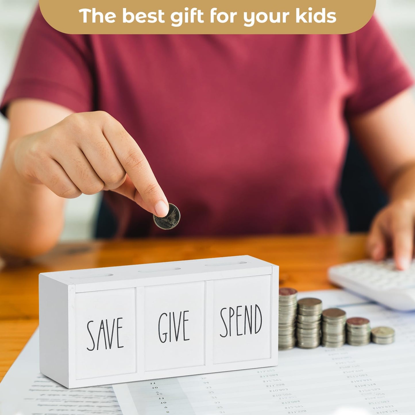 Piggy Bank For Kids, Saving Box For Adults For Bills And Coins, Money Box For Cash, Wood Money Saving Box For Boys And Grils,Giv