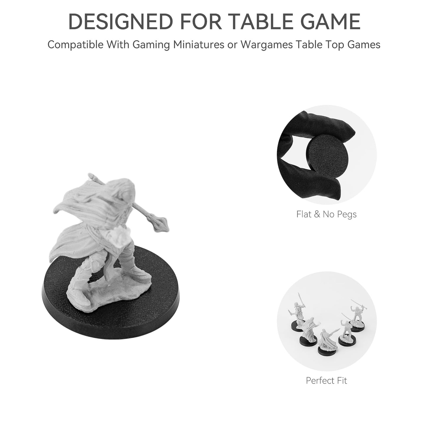 100PCS Miniature Bases+120PCS Adhesive, 32mm or 1.26inch Round Black Plastic Model Bases for Gaming Miniatures Collectible War T
