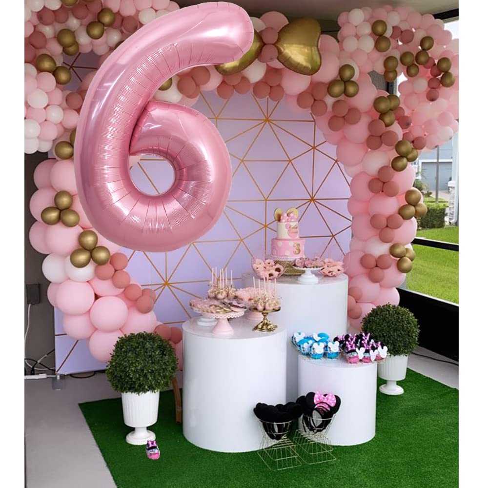 Toniful 40 Inch Light Pink Large Numbers Balloons 0-9, Number 6 Digital 6 Helium Balloons, Pink Foil Mylar Big Number Pastel Bal