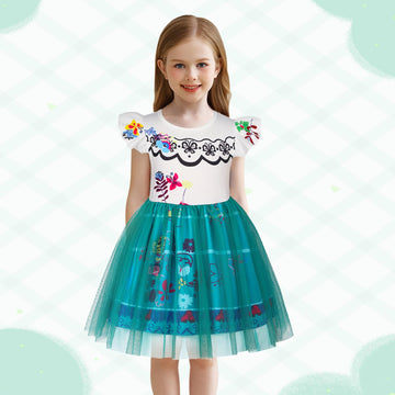 HenzWorld Little Girls Encanto Mirabel Dress Kids Mirabel Costume Dress up for Girls Fancy Halloween Cosplay Theme Party Outfit
