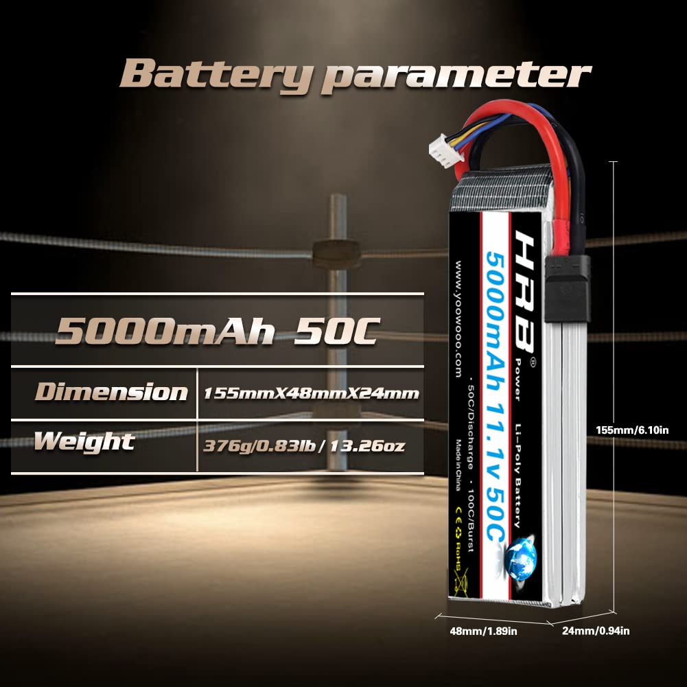 HRB 2PCS 11.1V 5000mAh 3S 50C-100C LiPo Battery TR Compatible with RC Cars Models Helicopter Airplane Quadcopter Truck Boat