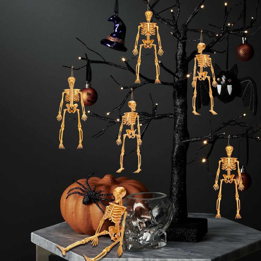 DULEFUN 6pcs Small Skeleton Figurines 6 Inch Mini Plastic Skeletons for Craft Halloween Hanging D  cor Poseable Skeleton Toys Pa