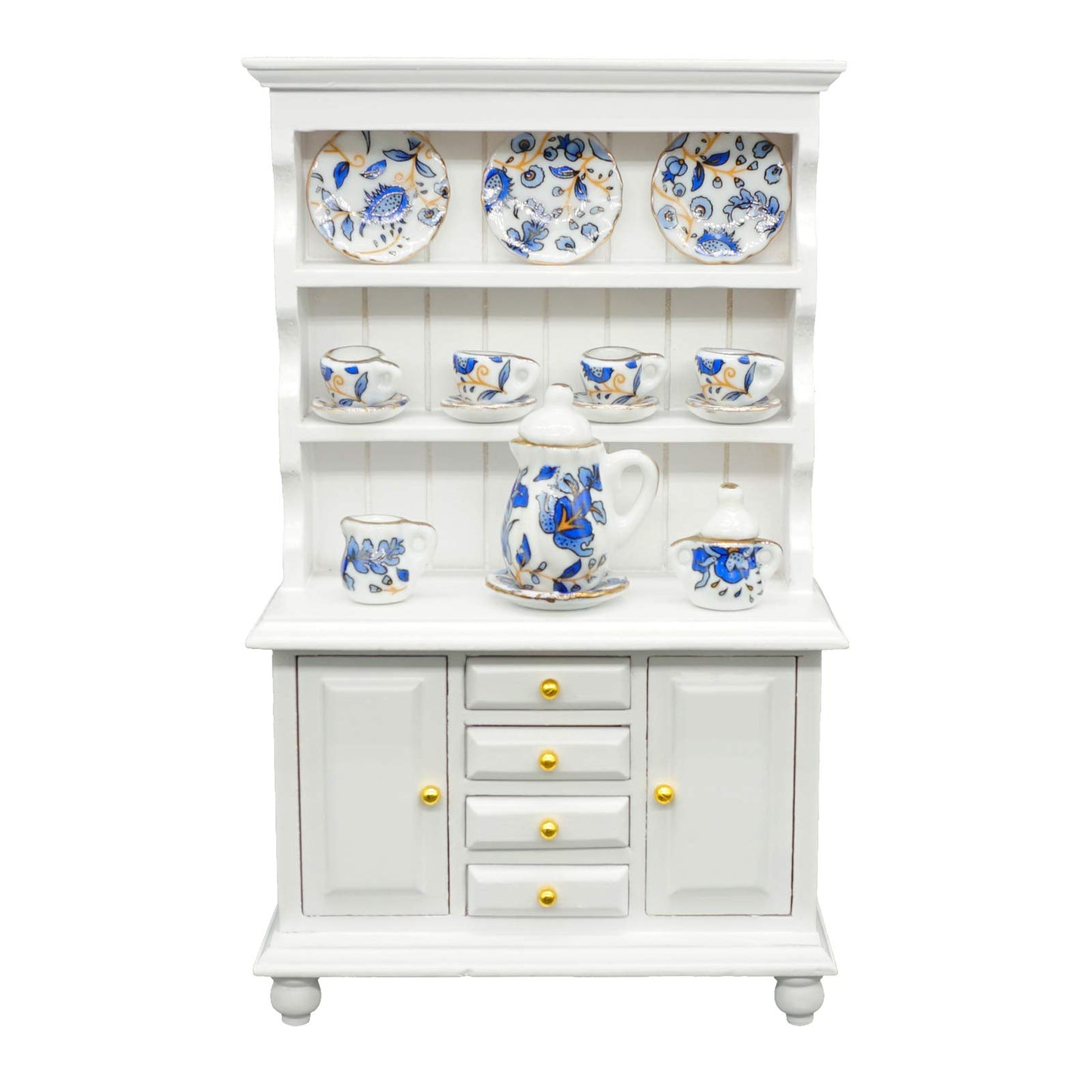 Samcami Miniature Dollhouse Furniture Kitchen Set - Kitchen Cabinet Cupboards And Tea Set – 1 12 Scale Dollhouse Accessories