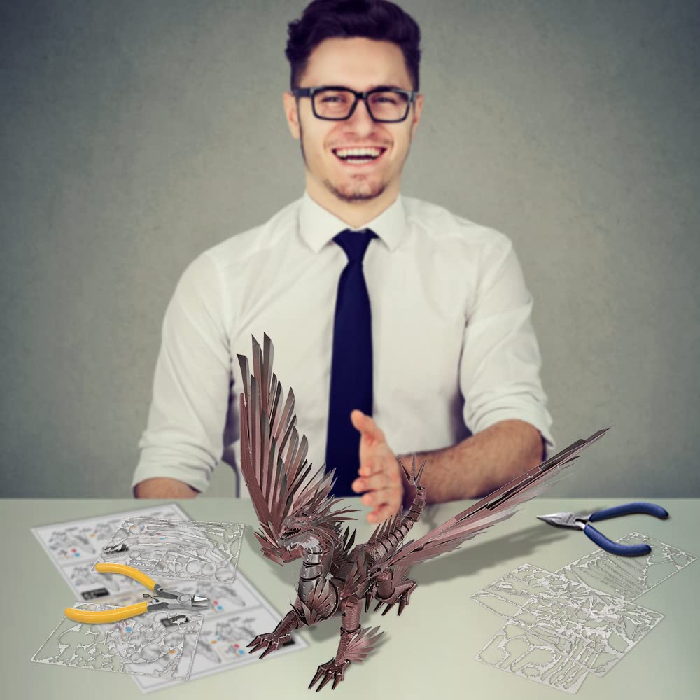 Piececool 3D Puzzles For Adults, Hellstrom Dragon Metal Model Building Kits, Challenging Brain Teaser Metal Puzzles For Stress Relief