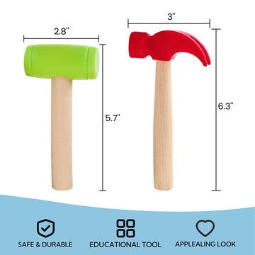 Nagpew Kids Hammer Toy Set - 10 Pack Wooden Simulation Tools, 6.3" Red & 5.7" Green, Educational Pretend Play for Boys & Girls