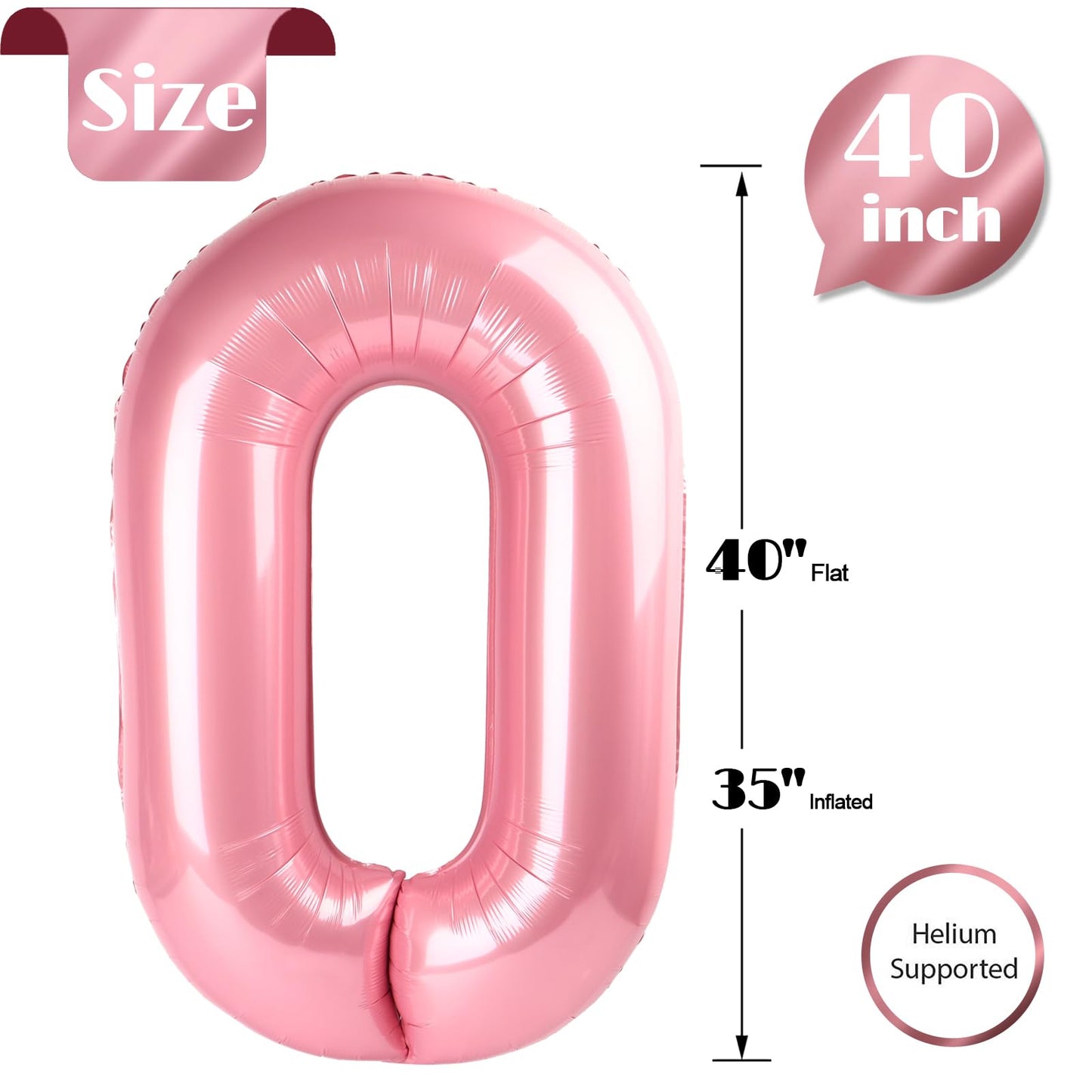 Pearlescent Pink Number Balloon 40 Inch, 0 Number Balloons, 10 20 30 40 50 Numbers Balloon Birthday Decorations, Party Supplies