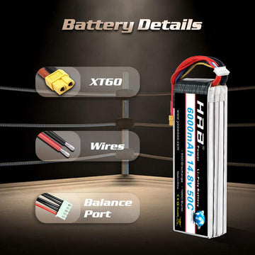 HRB 14.8V 6000mAh 4S Lipo Battery Pack 50C with XT60 Plug for RC Airplane, RC Helicopter, RC Car, RC Truck, RC Boat