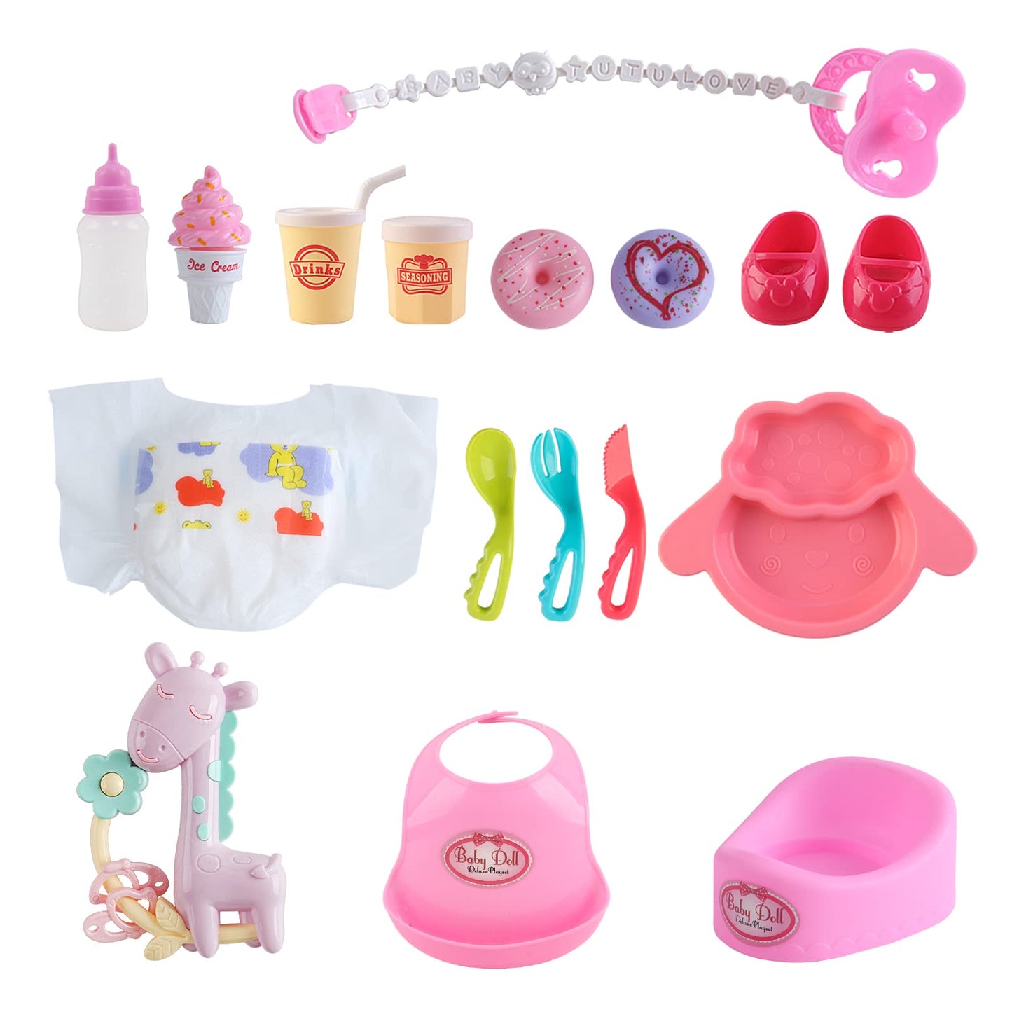 Deao 12” Baby Doll Play Set With Crib, Mobile, High Chair Feeding Accessories, Interactive Dolls For Girls Kids Pretend Play Baby Dolls 21 Pcs