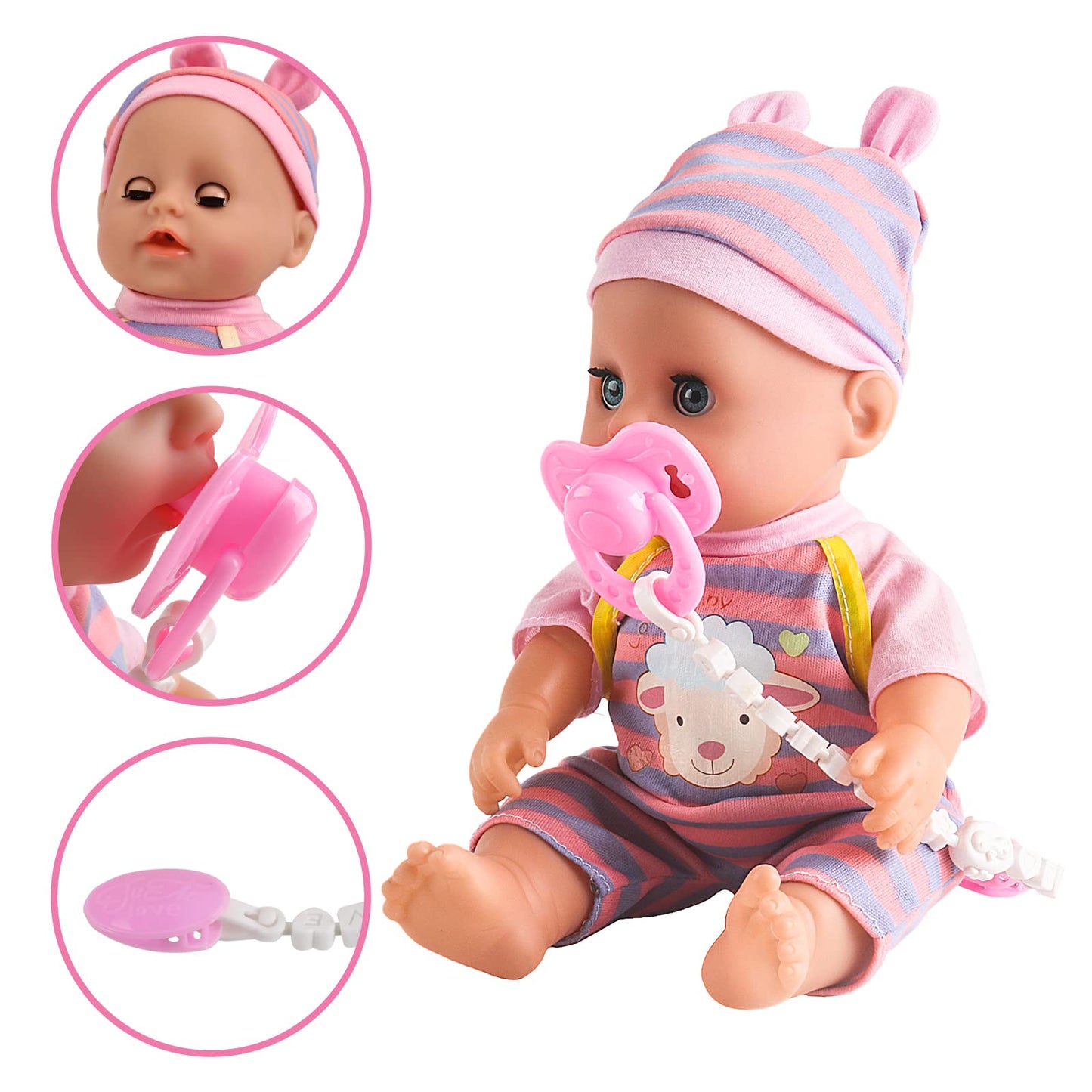 deAO 12” Baby Doll Play Set - Crib, High Chair & Accessories, Interactive 21 PCS, Plastic, Model 8591