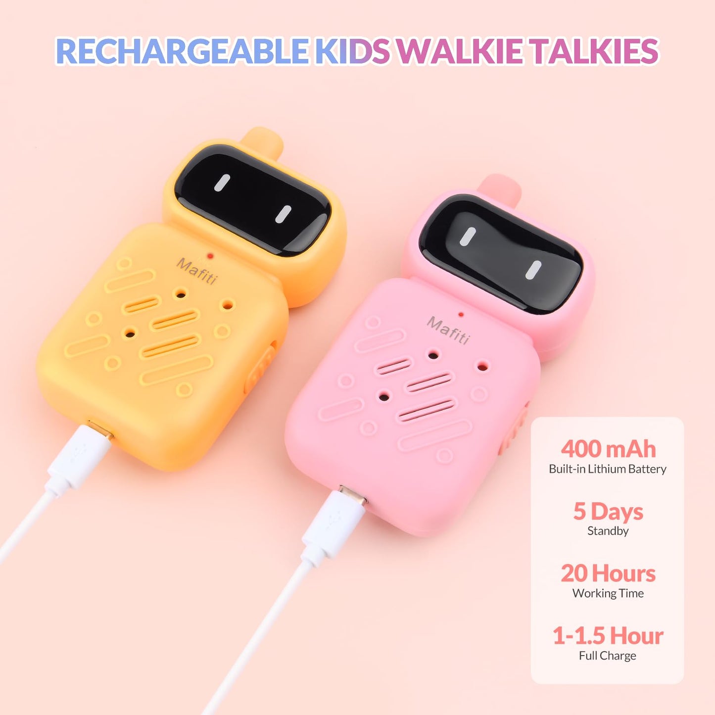 Mafiti Rechargeable Walkie Talkies For Kids 2 Pack Mini Walkie Talkie Long Range 1 Kms 2 Way Radio Toddler Toys Christmas Birthd