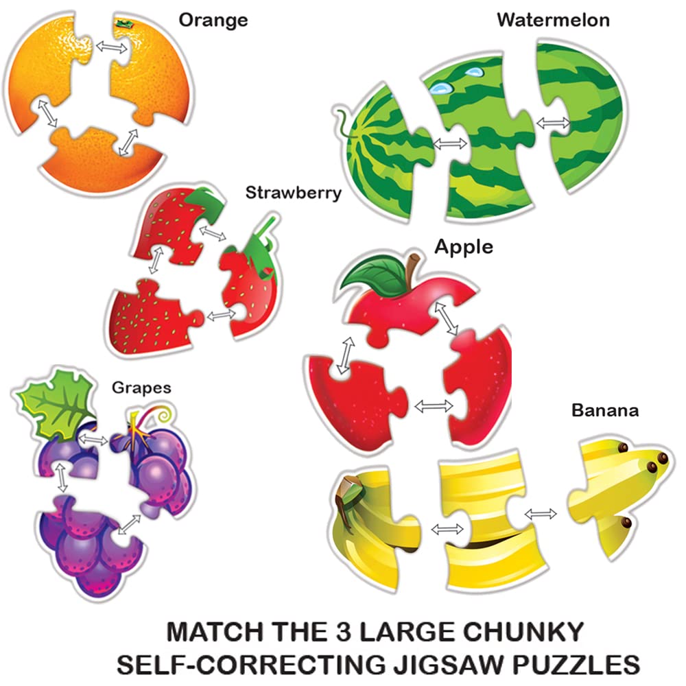 TOYKRAFTT Chunky Infant Floor Puzzle Toy, 3 Piece Puzzles for Kids Age of 2-3 Years, Fruit Puzzles for Toddlers Boys Girls, Educ