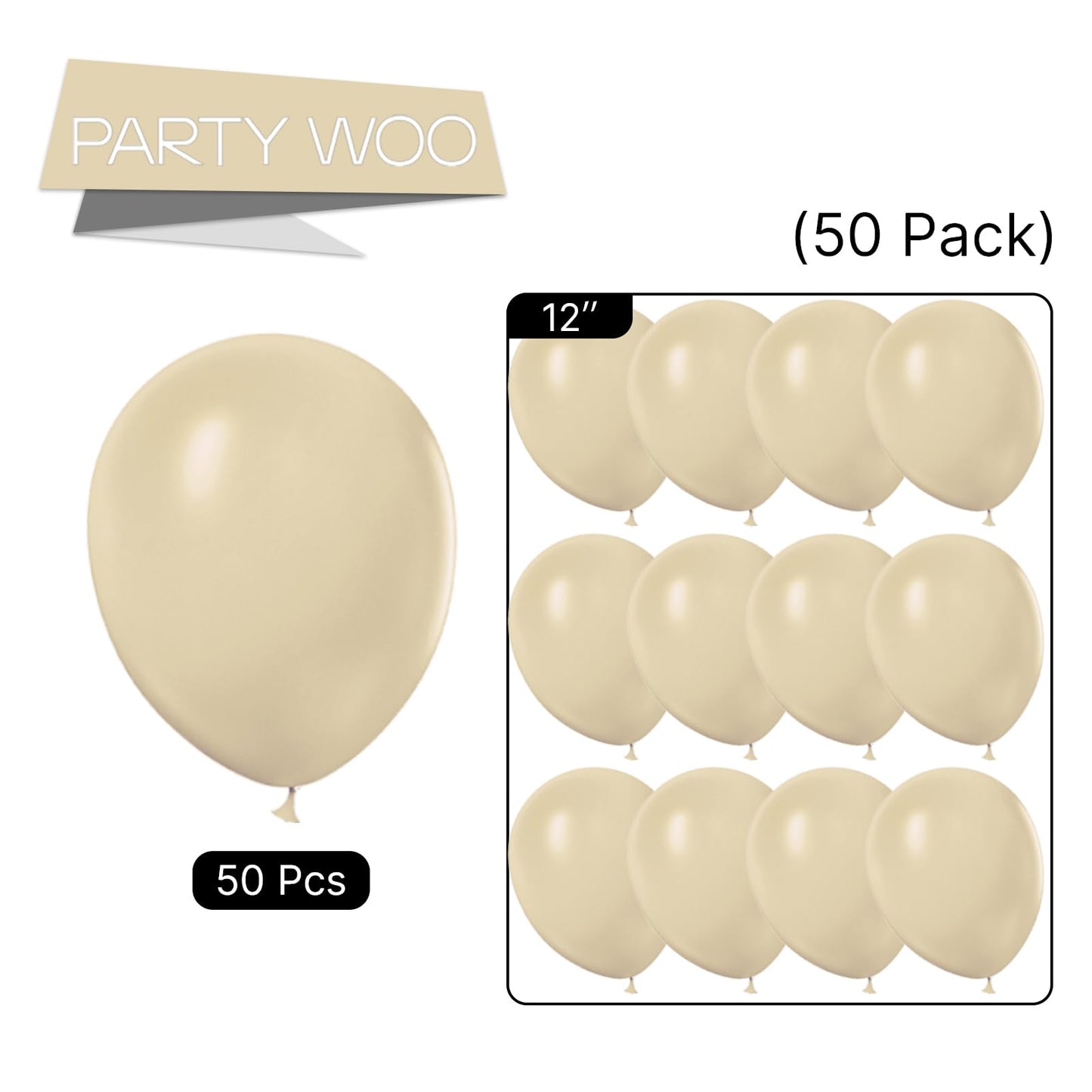Partywoo White Sand Balloons, 50 Pcs 12 Inch Latte Brown Balloons, Boho Brown Balloons For Balloon Garland Balloon Arch As Party Decorations,Neutral Birthday Decorations, Brown-F56