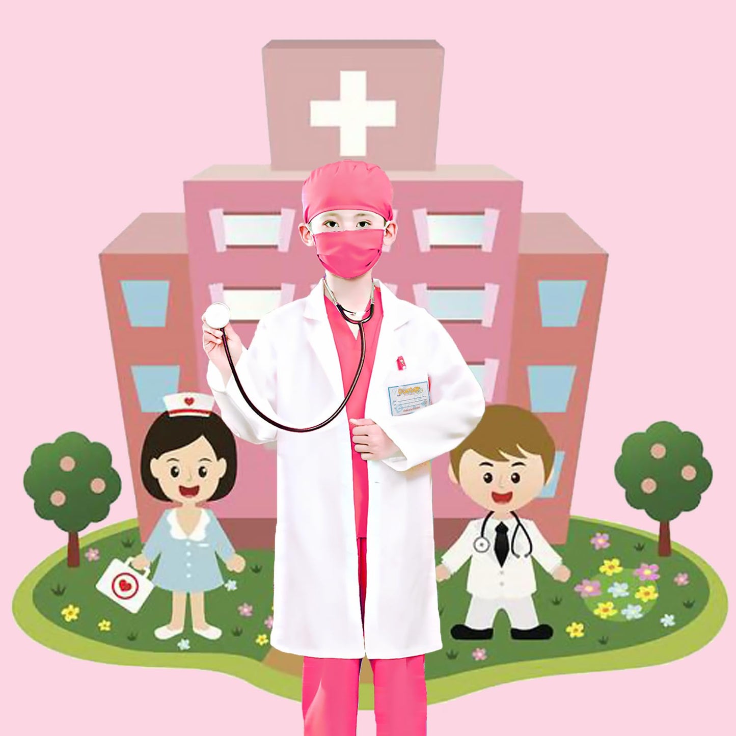 S3Xy-Fiv5 Kids Nurse Costume Doctor Costume Dentist Costume For Kids Play House Pretend Play Dress Up Party Pink 12-16 Yrs 170Cm