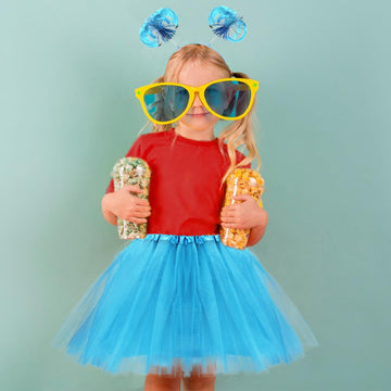 KDVOG Girls Halloween Costumes Accessories Set,Include Tulle Tutu Skirt Red T Shirt Striped Thigh High Socks Blue Headband