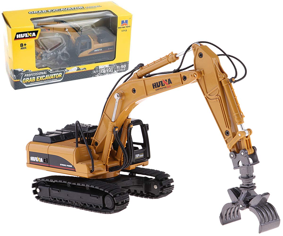 Gemini&Genius Construction Vehicle Toys Timber Grab Excavator Heavy Metal 1/50 Scale Grab Wooden/Building Materials Vehicle Engi