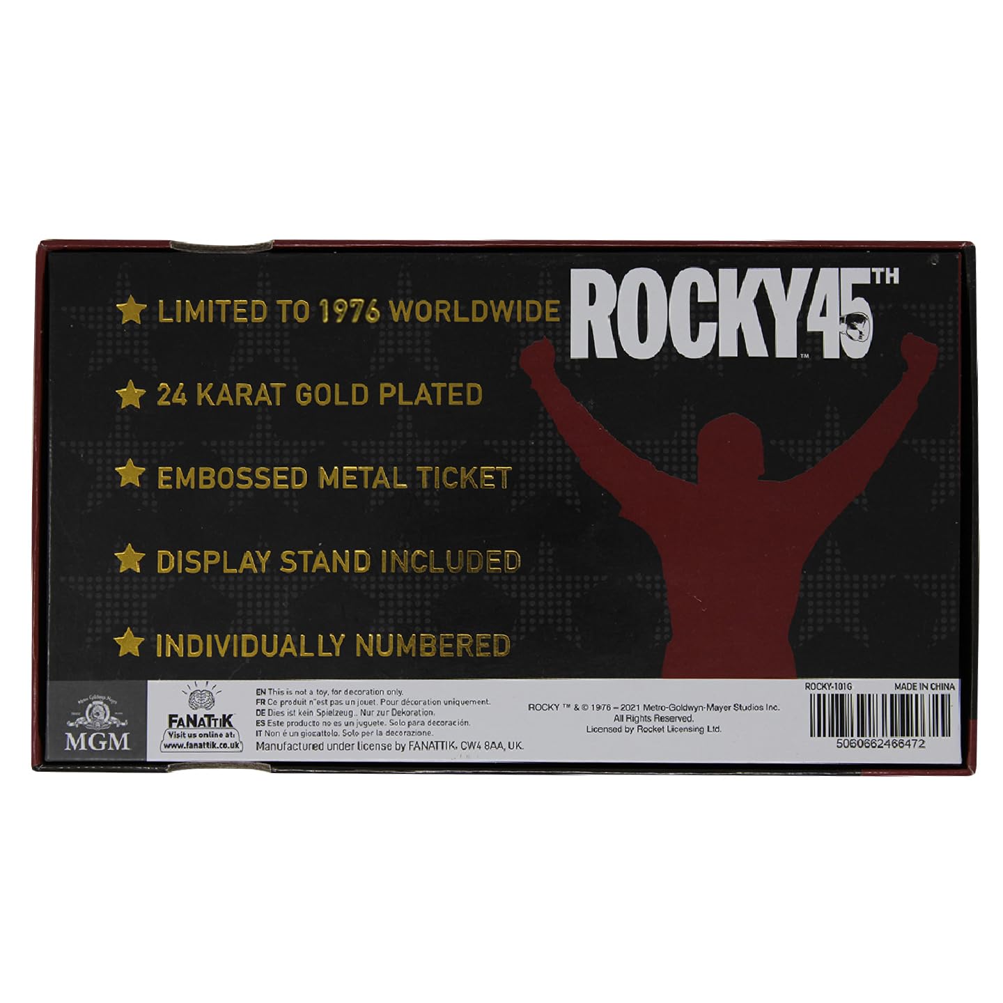 Fanattik Rocky 45Th Anniversary Limited Edition 24K Gold Plated Ticket