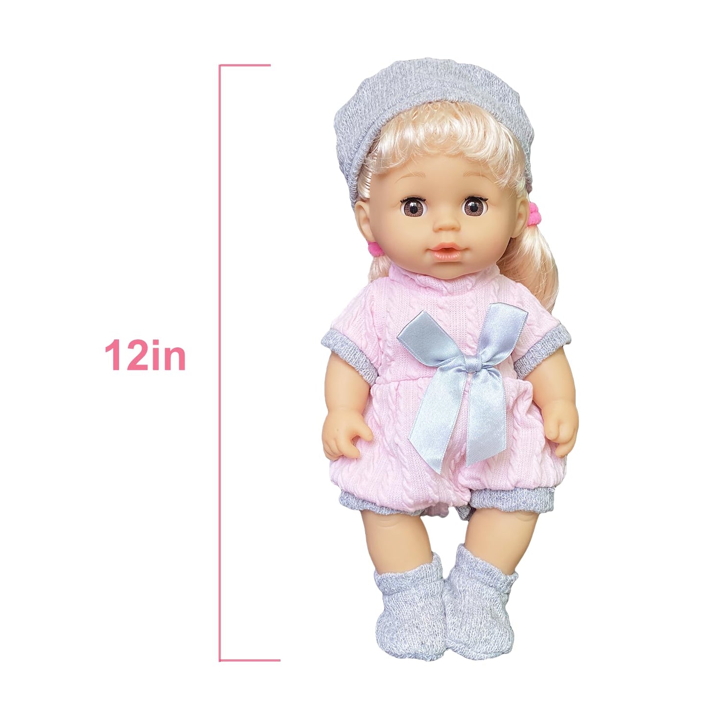 Huang Cheng Toys 9 Pcs 12 Inch Doll Baby With Clothes Lovely Newborn Doll Hairband Shoes 2 Bibs Nursing Bottle Plate Spoon For Kid
