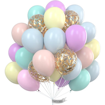 Partywoo Pastel Balloons, 60 Pcs 12 Inch Pastel Latex Balloons, Gold Glitter Balloons, Pastel Colour Balloons For Pastel Party Decorations, Pastel Birthday Decorations, Pastel Rainbow Party Supplies