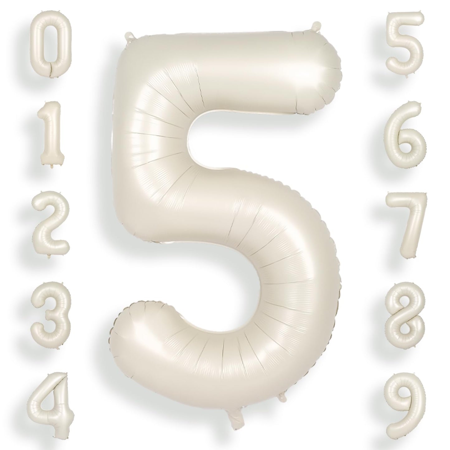 Suwen 40 Inch Cream White Large 5 Number Balloons Big Foil Helium Number Balloons 0-9 Jumbo Happy 5Th Mylar Birthday Party Decor
