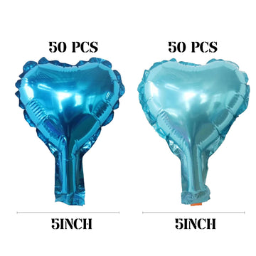 100 Pcs 5In Heart Shaped Balloons Blue Foil Mylar Balloons Foil Balloon Decoration For Women Girls Valentine'S Day Birthday Wedd