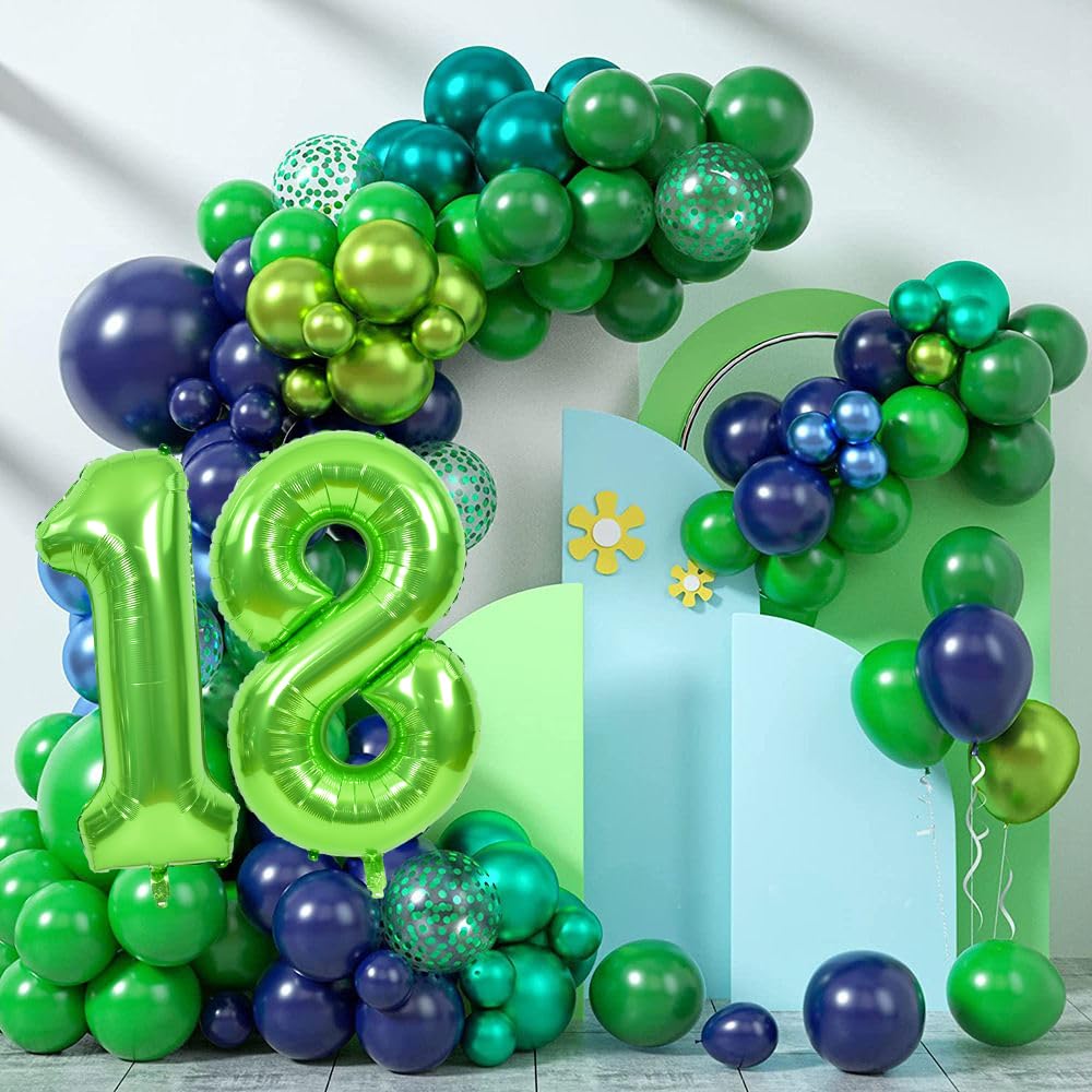 Toniful 40 Inch Large Green Numbers Balloons Number 18 Digital 18 Helium Balloons, Foil Mylar Big Number Balloons For Birthday P