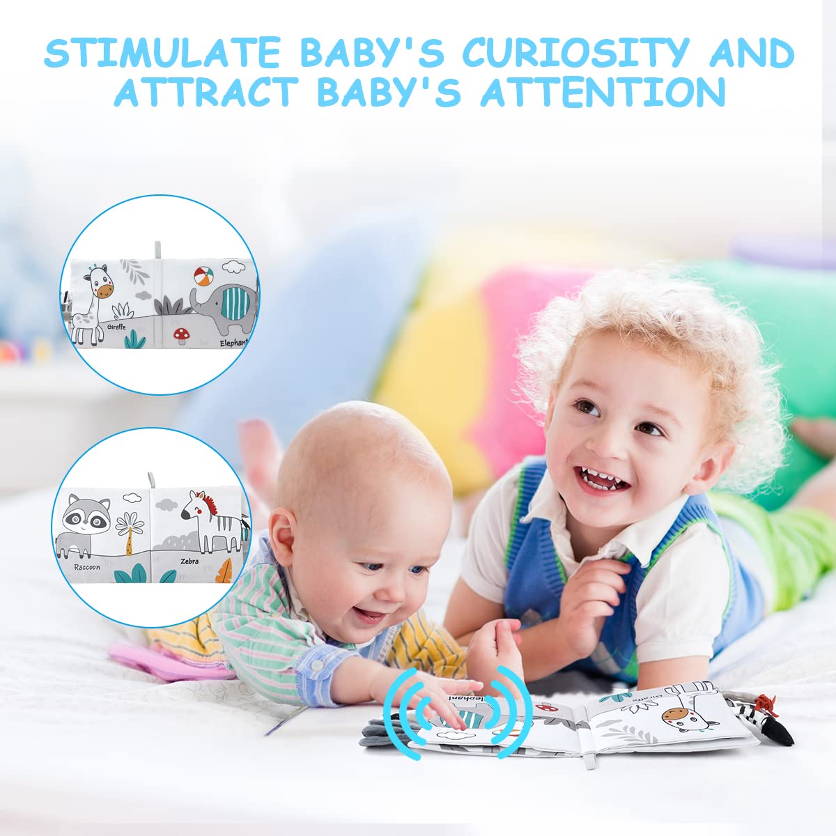 Vicloon Cloth Books, 3D Touch Feel High Contrast Cloth Book, Baby Books Toys For Baby 0-12 Months, Soft Baby Books Touch And Fee